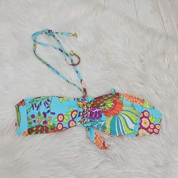 Trina Turk Floral Print Halter Bandeau Size 6 Swim Bikini Top Only - Picture 1 of 7